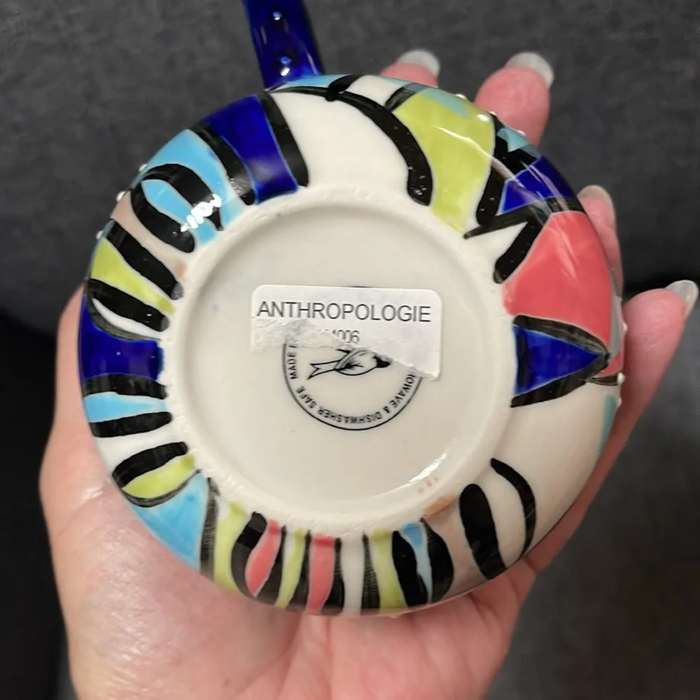 Anthropologie Hand-painted Geometric Mug